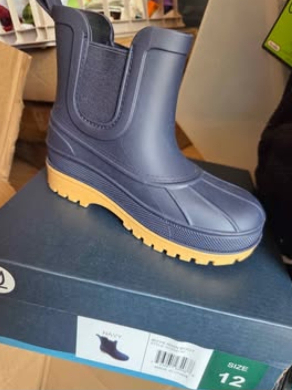 Sperry Kids Navy Boots with Tan Sole - Chelsea Rain Boot